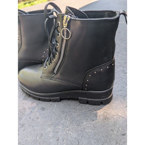 Vintage Foundry Co Womens Rocky Leather Combat Boots 9 Moto Edgy Burnished Lug - Picture 5 of 7